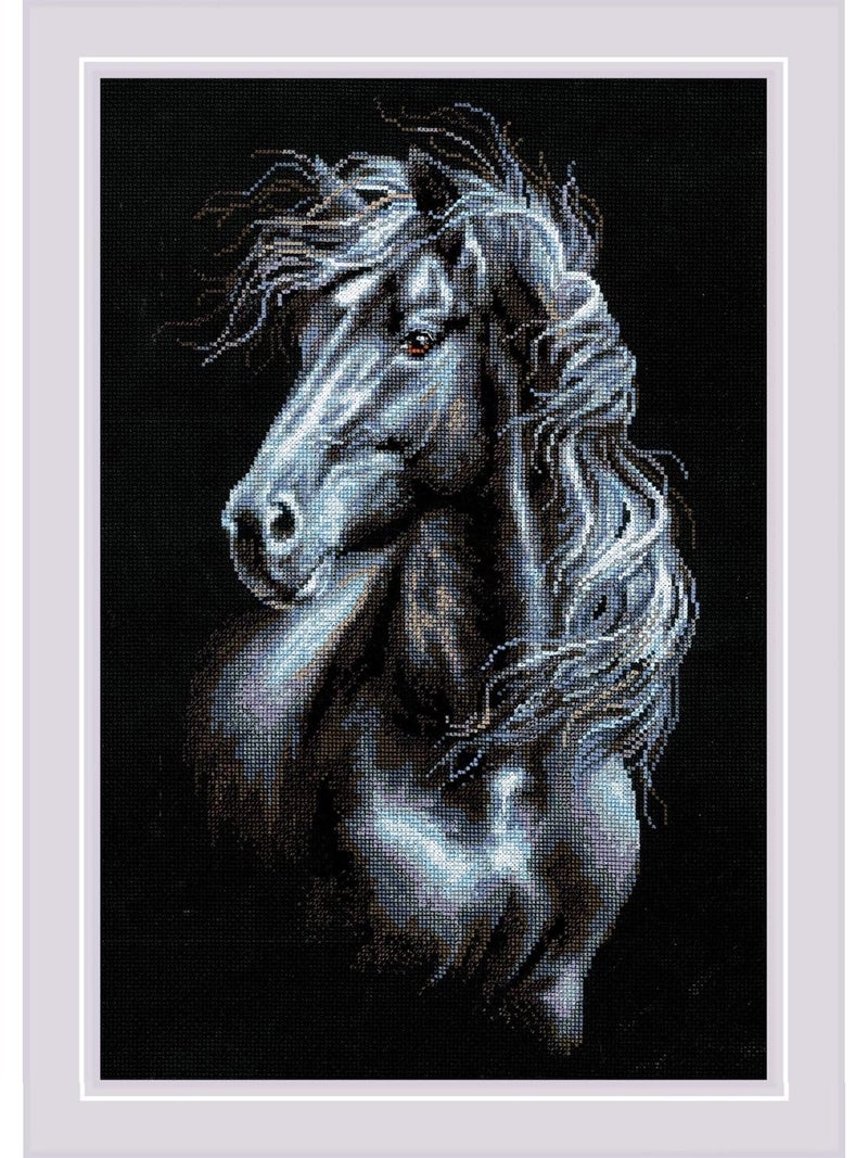 RIOLIS - Breeze Through Mane 1494, Counted Cross Stitch Kit 11,81" x17,72, Black Horse Embroidery Kit, Cross Stitch Patterns for Adults with Horse, Cross Stitch Kits for Adults Advanced & Beginners - Image 1